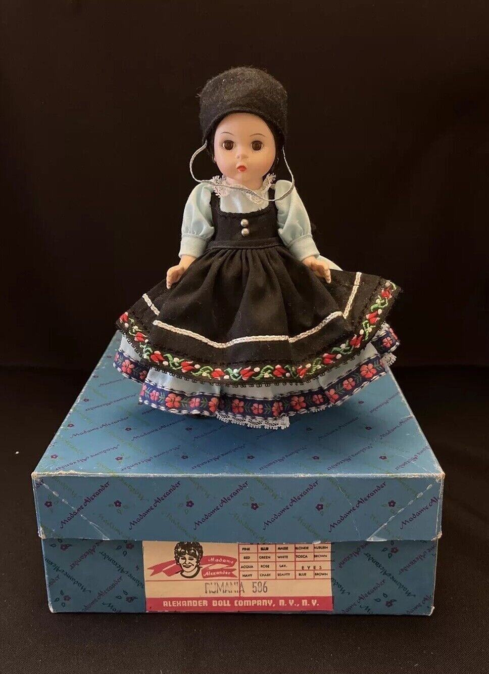 Madame Alexander “Rumania” Black And Blue Traditional Dress 8” Doll W/ Box #586